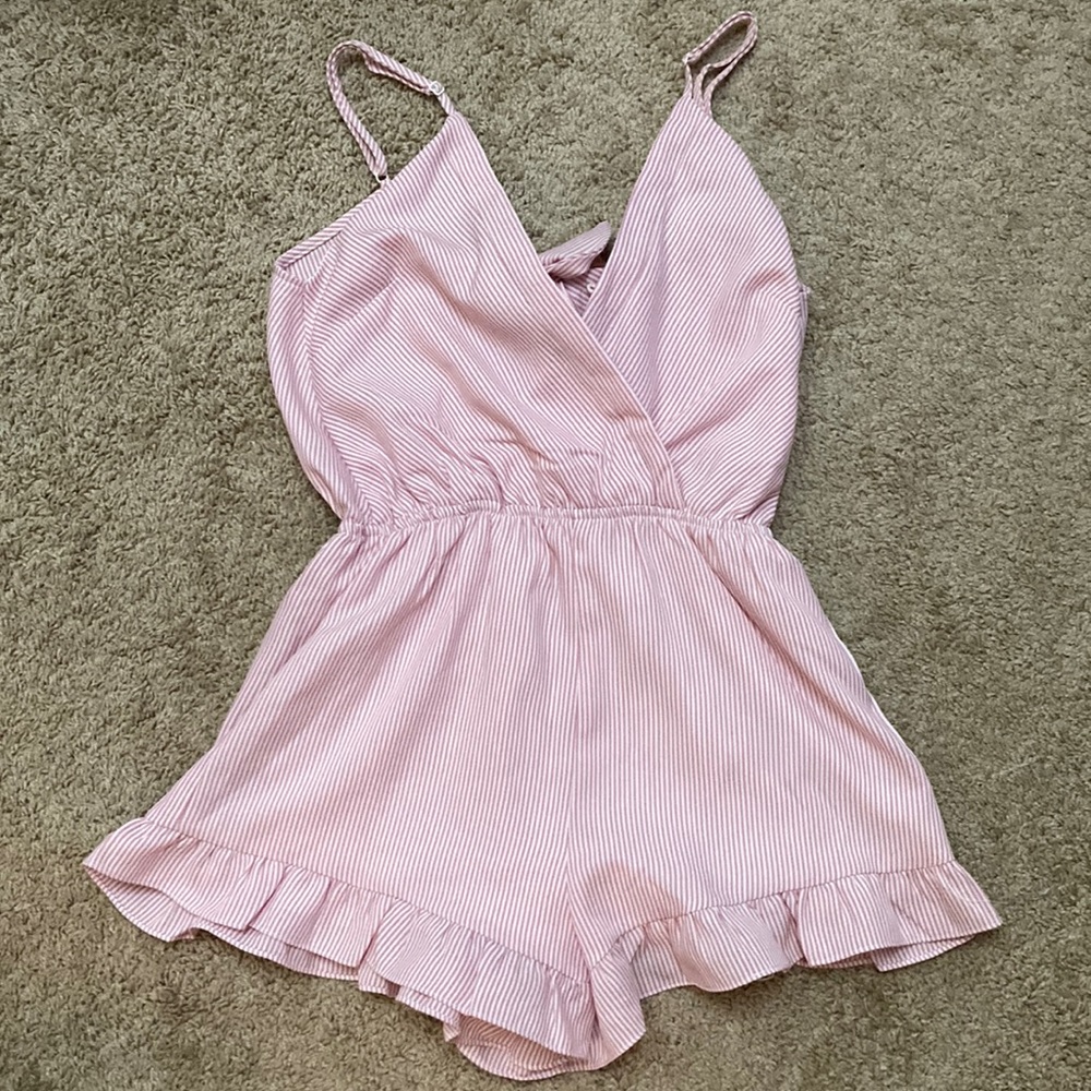 Pink White Striped Romper
